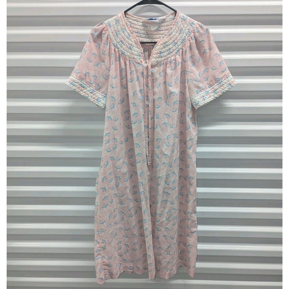 Vintage Pink Floral Nightgown House Coat Lounge Around Granny Cottage Core USA